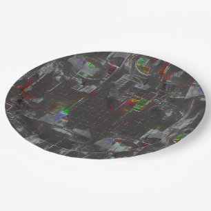 Abstract colourful drawing in dark night under jut paper plate