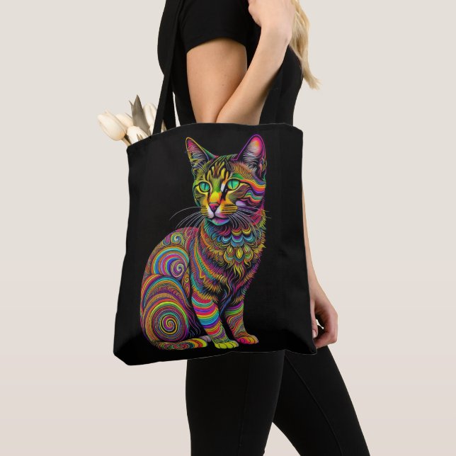 Abstract Colourful Drawing of A Cat Tote Bag (Close Up)