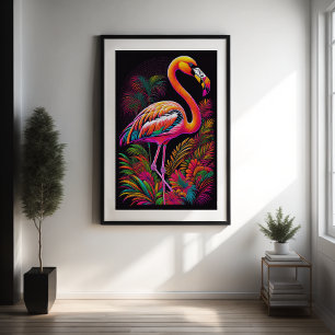 Abstract Colourful Drawing of A Flamingo 2:3 Poster
