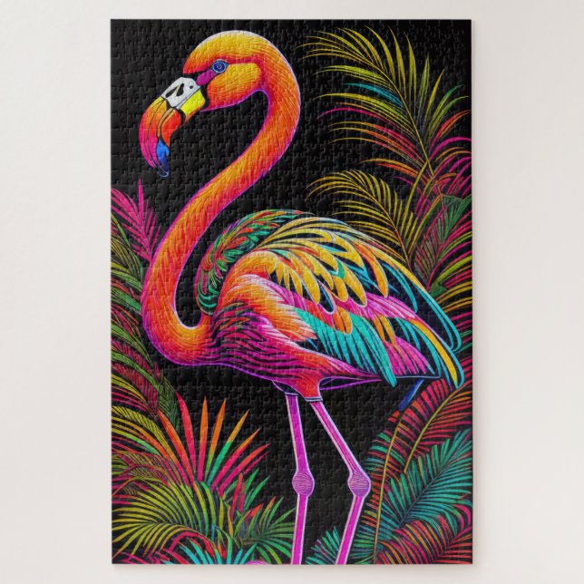 Abstract Colourful Drawing of A Flamingo Jigsaw Puzzle (Vertical)