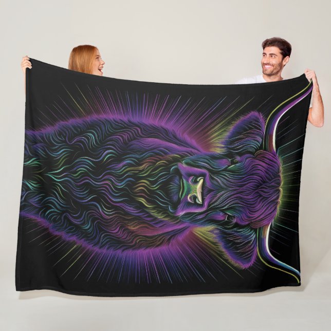 Abstract Colourful Drawing of A Highland Cow Fleece Blanket (In Situ)