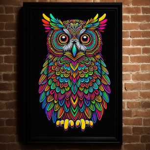 Abstract Colourful Drawing of An Owl 2:3 Poster