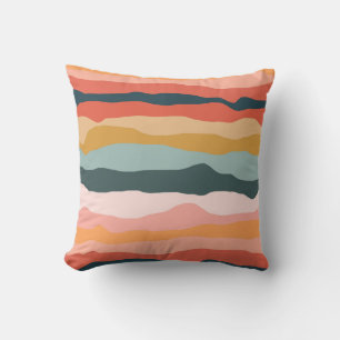 Abstract Colourful Earthy Coral Stripe Pattern Cushion