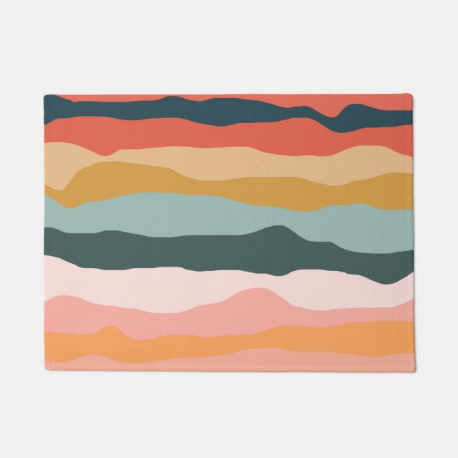 Abstract Colourful Earthy Coral Stripe Pattern Doormat (Front)