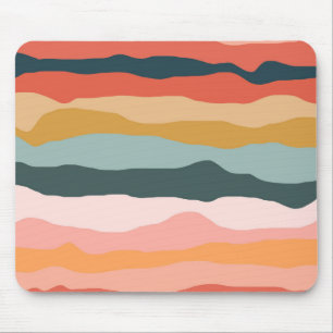 Abstract Colourful Earthy Coral Stripe Pattern Mouse Mat