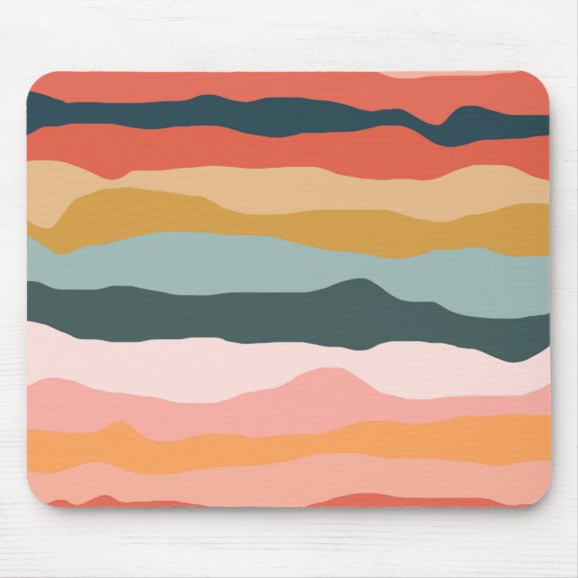 Abstract Colourful Earthy Coral Stripe Pattern Mouse Mat (Front)
