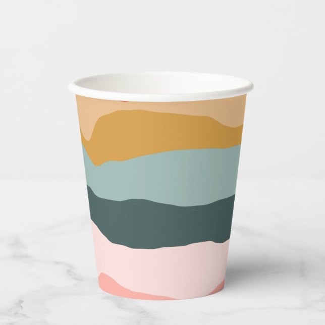 Abstract Colourful Earthy Coral Stripe Pattern Paper Cups (Front)