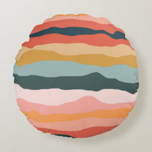 Abstract Colourful Earthy Coral Stripe Pattern Round Cushion