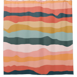 Abstract Colourful Earthy Coral Stripe Pattern Shower Curtain