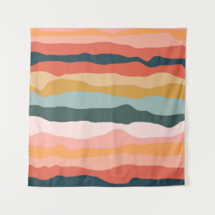 Abstract Colourful Earthy Coral Stripe Pattern Tapestry