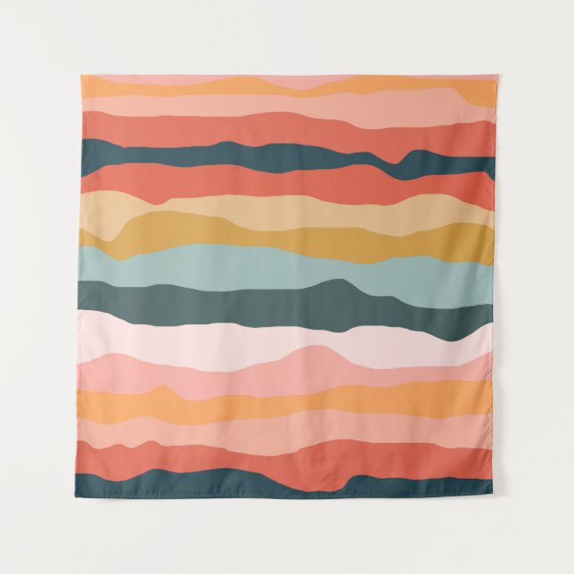 Abstract Colourful Earthy Coral Stripe Pattern Tapestry (Front)