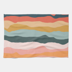 Abstract Colourful Earthy Coral Stripe Pattern Tea Towel