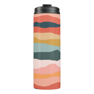 Abstract Colourful Earthy Coral Stripe Pattern Thermal Tumbler