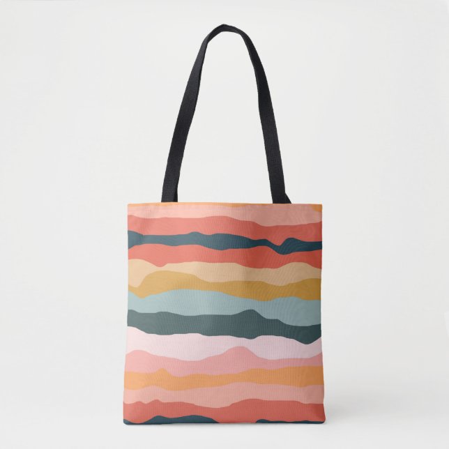Abstract Colourful Earthy Coral Stripe Pattern Tote Bag (Front)