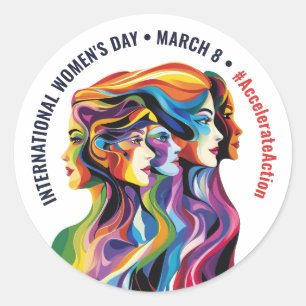 Abstract Colourful Faces Women's Day   IWD Classic Round Sticker