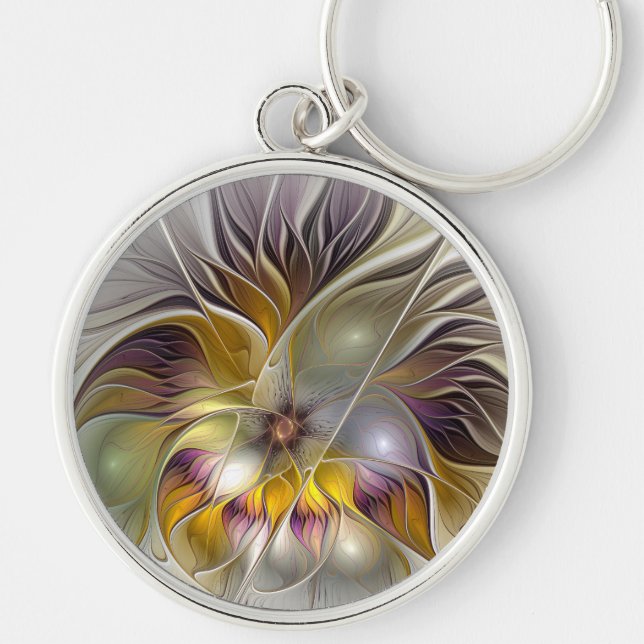 Abstract Colourful Fantasy Flower Fractal Art Key Ring (Front)