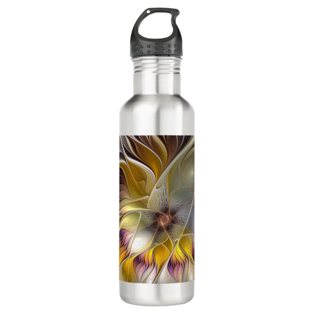 Abstract Colourful Fantasy Flower Modern Fractal 710 Ml Water Bottle (Front)