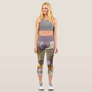 Abstract Colourful Fantasy Flower Modern Fractal Capri Leggings