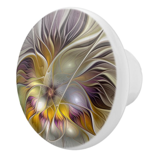 Abstract Colourful Fantasy Flower Modern Fractal Ceramic Knob (Right)