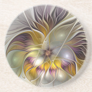 Abstract Colourful Fantasy Flower Modern Fractal Coaster