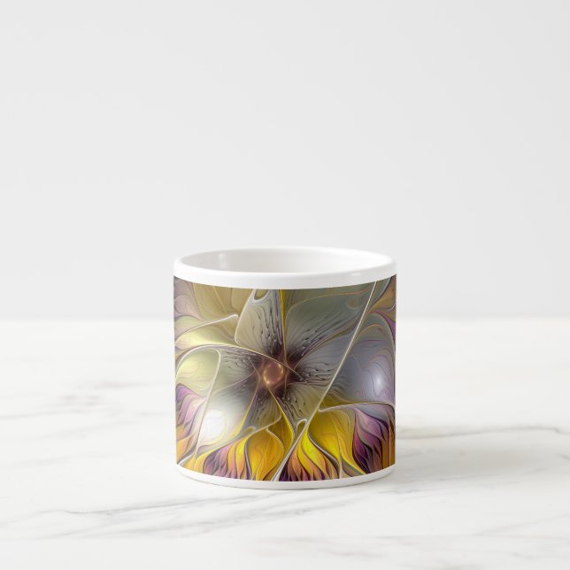 Abstract Colourful Fantasy Flower Modern Fractal Espresso Cup (Front)