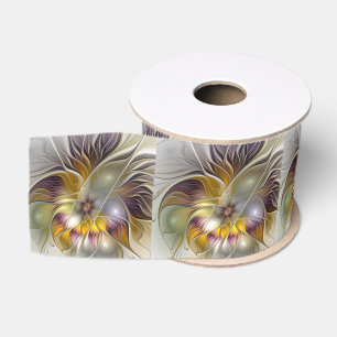 Abstract Colourful Fantasy Flower Modern Fractal Grosgrain Ribbon