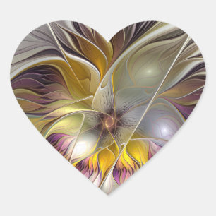 Abstract Colourful Fantasy Flower Modern Fractal Heart Sticker