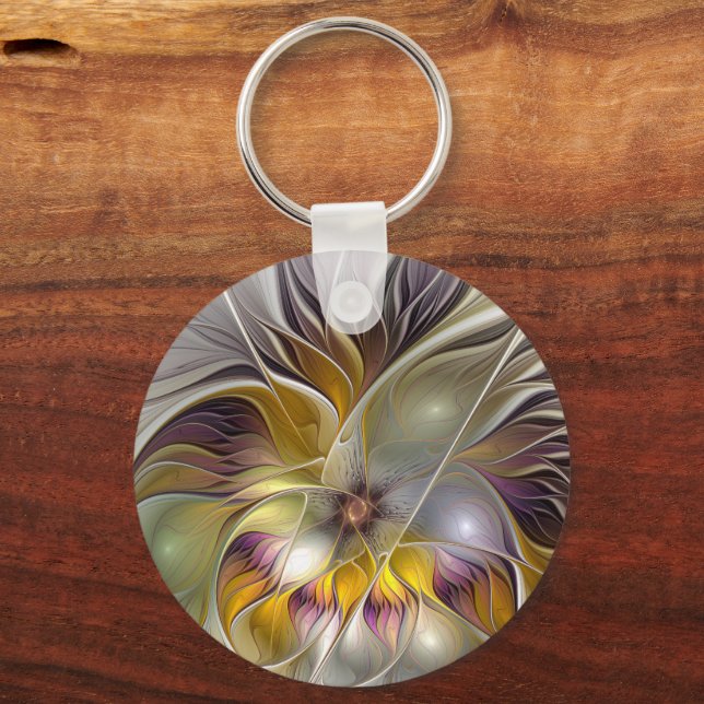 Abstract Colourful Fantasy Flower Modern Fractal Key Ring (Front)