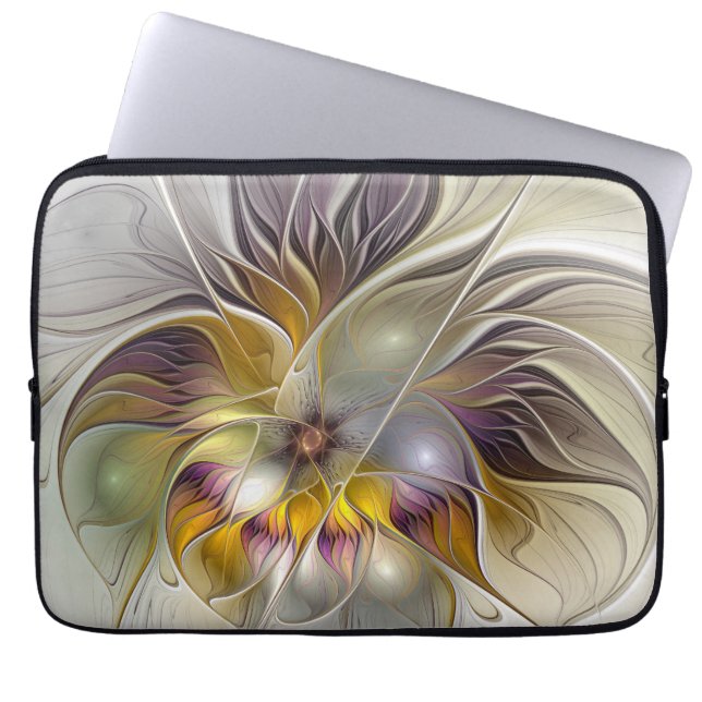 Abstract Colourful Fantasy Flower Modern Fractal Laptop Sleeve (Front)