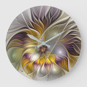 Abstract Colourful Fantasy Flower Modern Fractal Large Clock