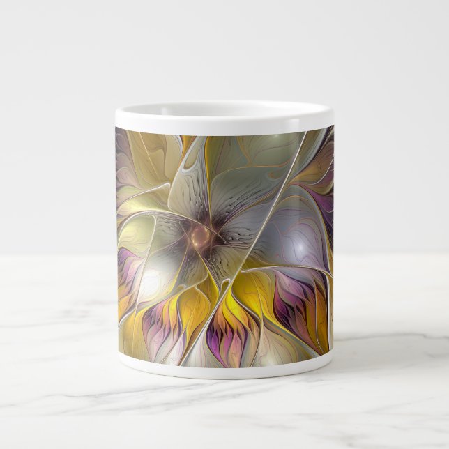 Abstract Colourful Fantasy Flower Modern Fractal Large Coffee Mug (Front)