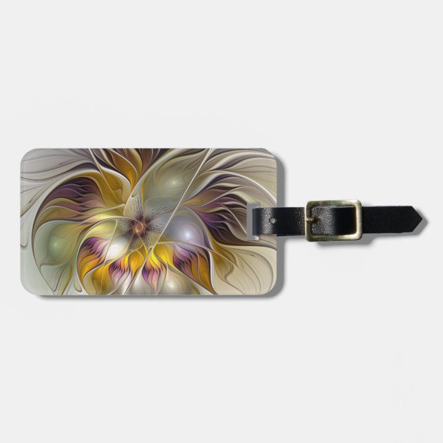 Abstract Colourful Fantasy Flower Modern Fractal Luggage Tag (Front Horizontal)