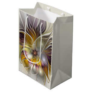 Abstract Colourful Fantasy Flower Modern Fractal Medium Gift Bag