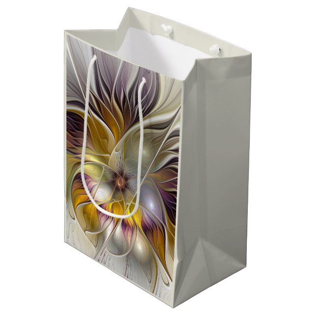 Abstract Colourful Fantasy Flower Modern Fractal Medium Gift Bag (Front Angled)