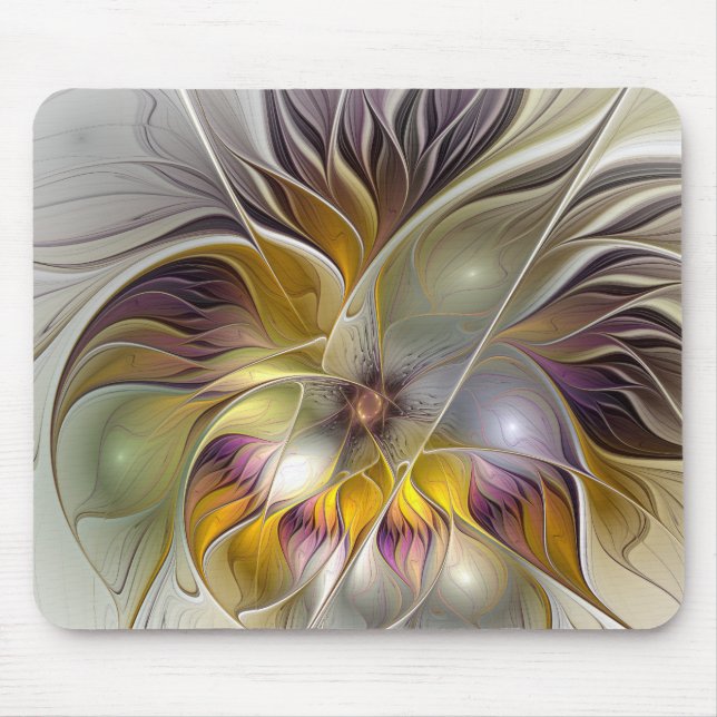 Abstract Colourful Fantasy Flower Modern Fractal Mouse Mat (Front)