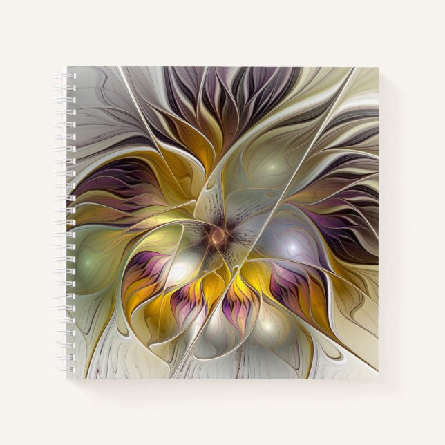 Abstract Colourful Fantasy Flower Modern Fractal Notebook (Front)