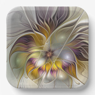 Abstract Colourful Fantasy Flower Modern Fractal Paper Plate