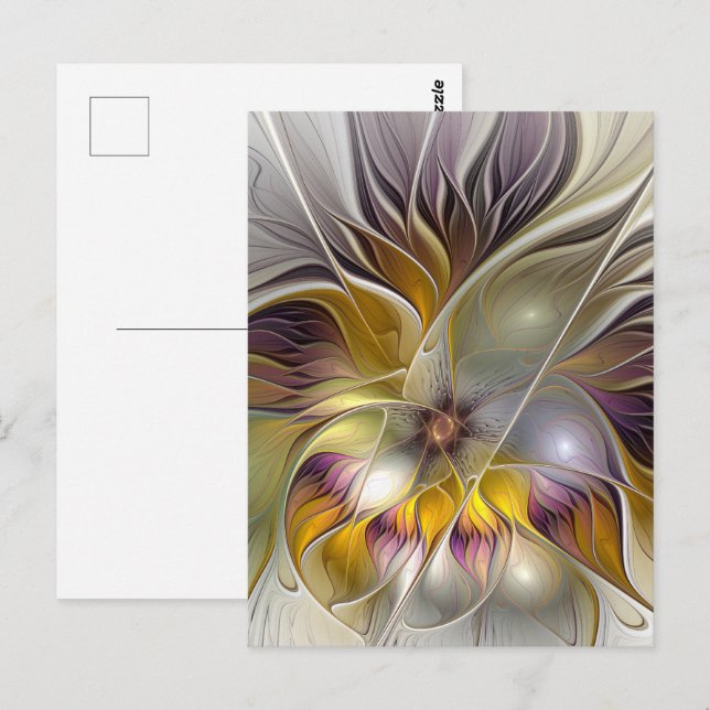 Abstract Colourful Fantasy Flower Modern Fractal Postcard (Front/Back)