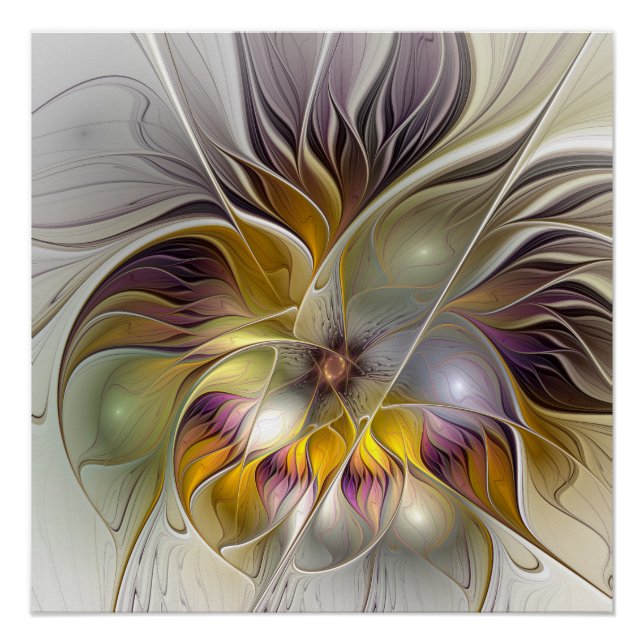Abstract Colourful Fantasy Flower Modern Fractal Poster (Front)