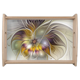 Abstract Colourful Fantasy Flower Modern Fractal Serving Tray