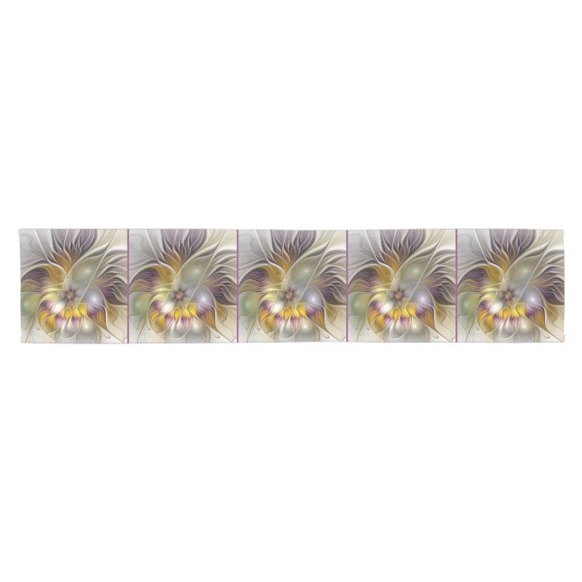 Abstract Colourful Fantasy Flower Modern Fractal Short Table Runner (Horizontal)
