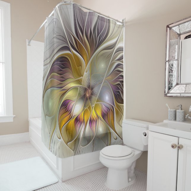 Abstract Colourful Fantasy Flower Modern Fractal Shower Curtain (In Situ)