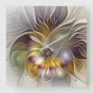 Abstract Colourful Fantasy Flower Modern Fractal Square Wall Clock