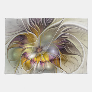 Abstract Colourful Fantasy Flower Modern Fractal Tea Towel
