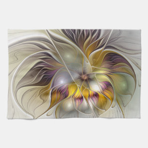 Abstract Colourful Fantasy Flower Modern Fractal Tea Towel