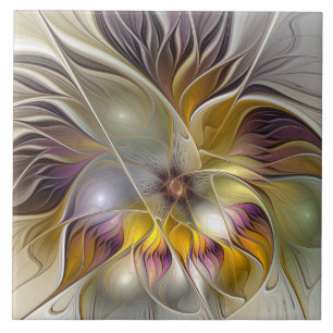 Abstract Colourful Fantasy Flower Modern Fractal Tile