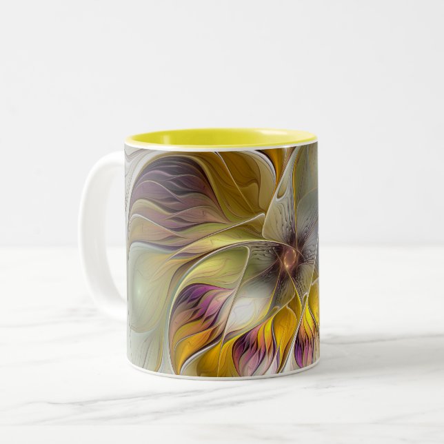 Abstract Colourful Fantasy Flower Modern Fractal Two-Tone Coffee Mug (Front Left)