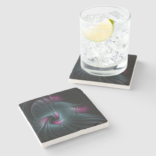 Abstract Colourful Fantasy Fractal Stone Coaster (Side)