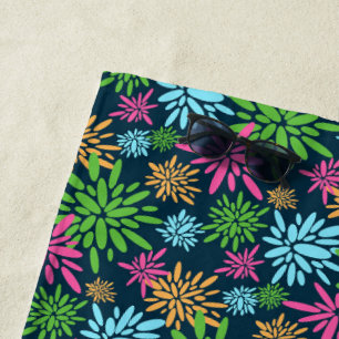 Abstract Colourful Fireworks Flowers Beach Towel