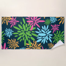 Abstract Colourful Fireworks Flowers Beach Towel